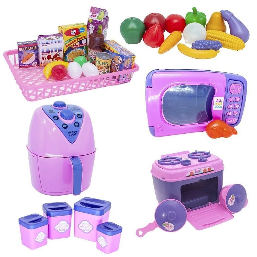 Kit casinha menina brinquedo frutas legumes microondas 35pç