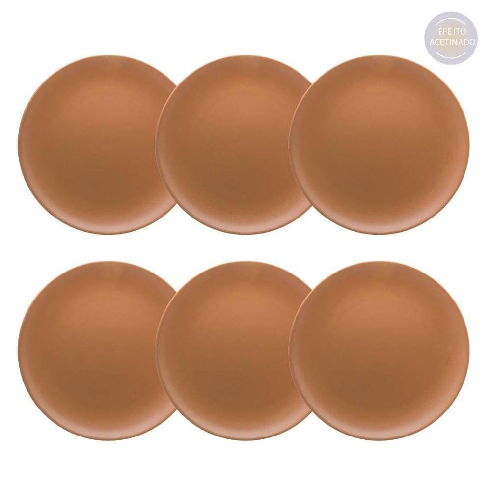 Conjunto 6 pratos rasos 26cm unni acetinado avelã oxford