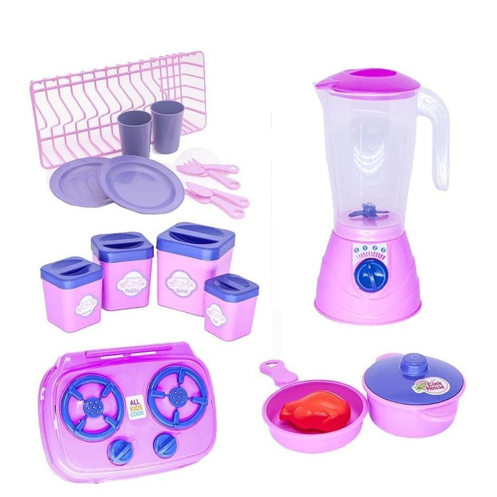 Kit cozinha menina brinquedo fogão panela liquidificador 18p