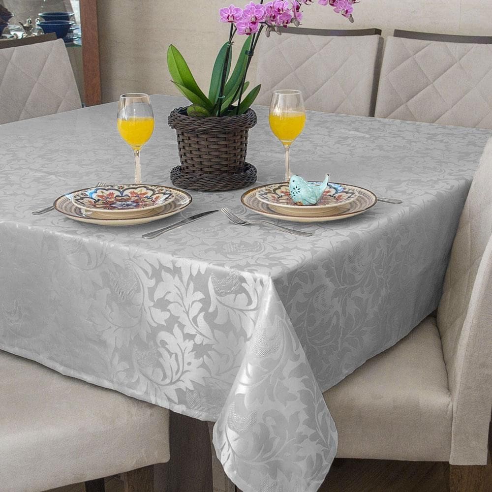 Toalha Mesa Quadrada 2,80X2,80 Jacquard Cinza +8 Guardanapo
