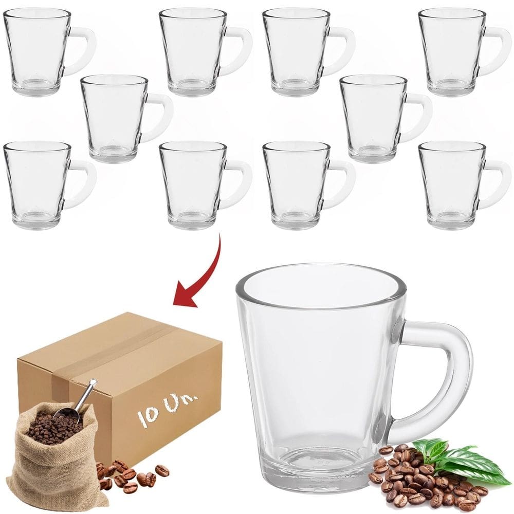 Jogo 10 xícaras de vidro café expresso chá 70ml resistente