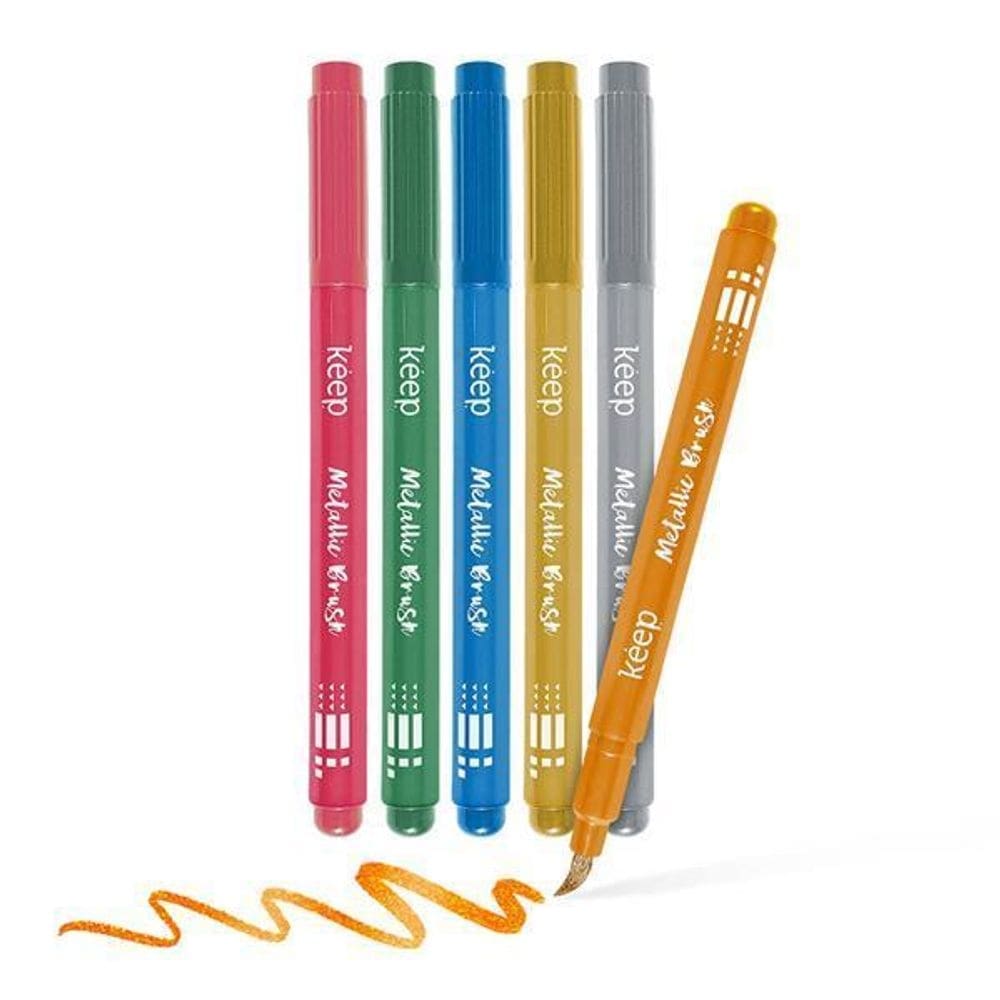 Marcador artístico metallic brush com 5 cores keep - mr057