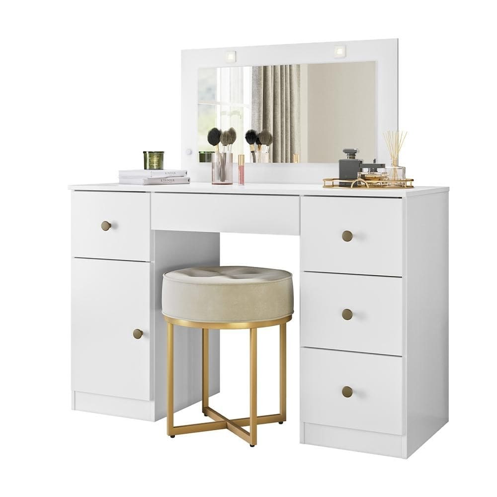 Penteadeira Camarim Sonhos com 5 Gavetas e 1 Porta e LED