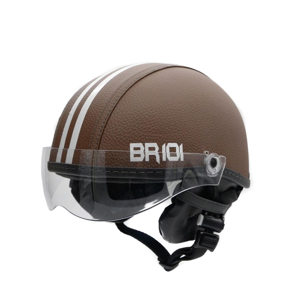 Capacete coquinho scooter elétrica bike marrom viseira