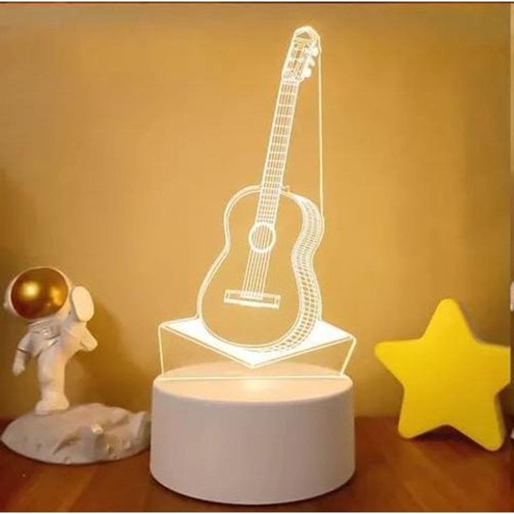 Luminária Abajur Violão Guitarra Display Acrílico Led 3D