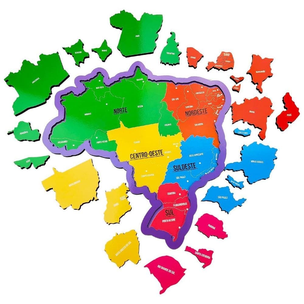 Quebra cabeça educativo mapa brasil regiões estados capitais