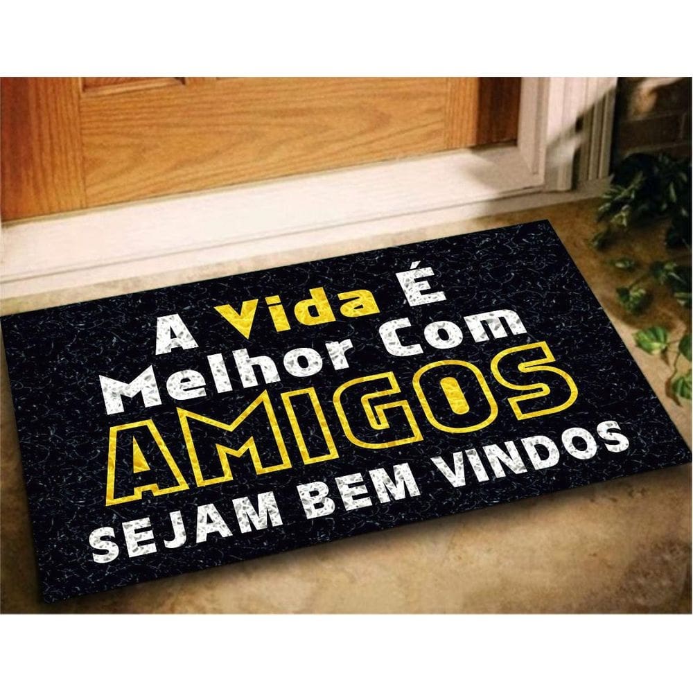 Tapete capacho divertido amigos bem vindo 60x40 entrada casa