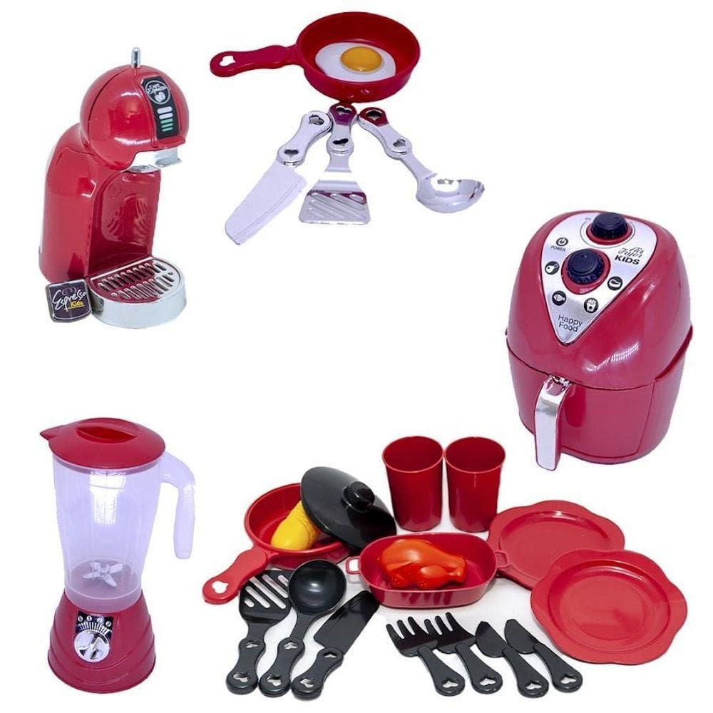 Kit liquidificador brinquedo cafeteira chef vermelho 20pç