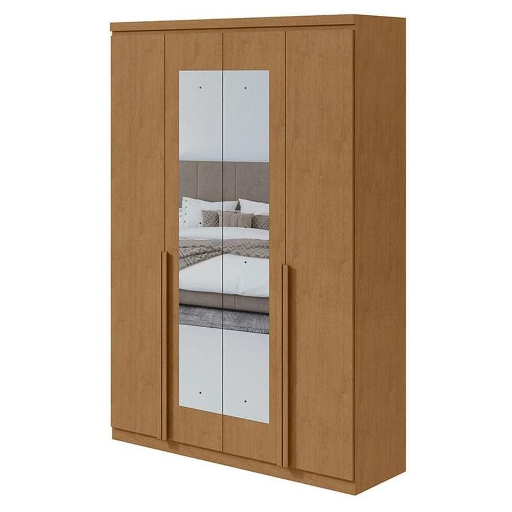 Guarda Roupa Solteiro Alonzo 4 Portas Amêndoa Clean com Espelho - Lopas