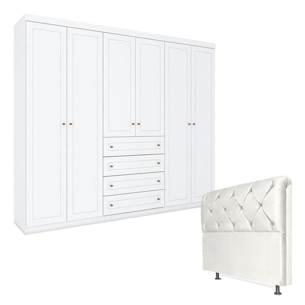 Guarda Roupa Casal Americano com Cabeceira Daiana 140 cm Branco – Henn