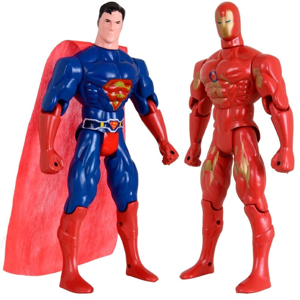 Kit Dupla De Heróis Articuláveis Homem De Ferro Super Homem