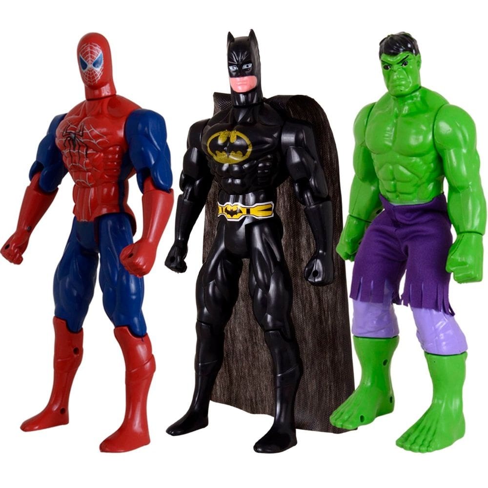 Kit Trio Heróis Incrível Hulk Homem Aranha Batmam Traje 29cm