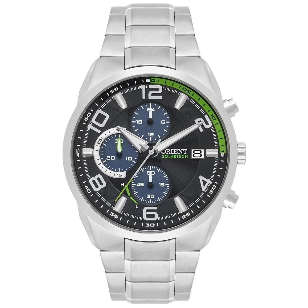 Relógio orient masculino solar cronógrafo prateado 4,5cm