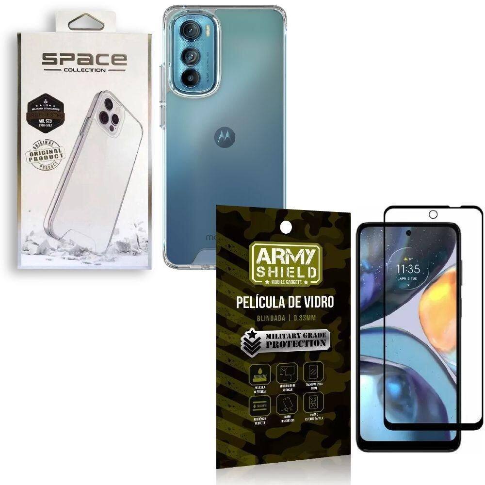 Capa space collection moto g22 + película 3d armyshield