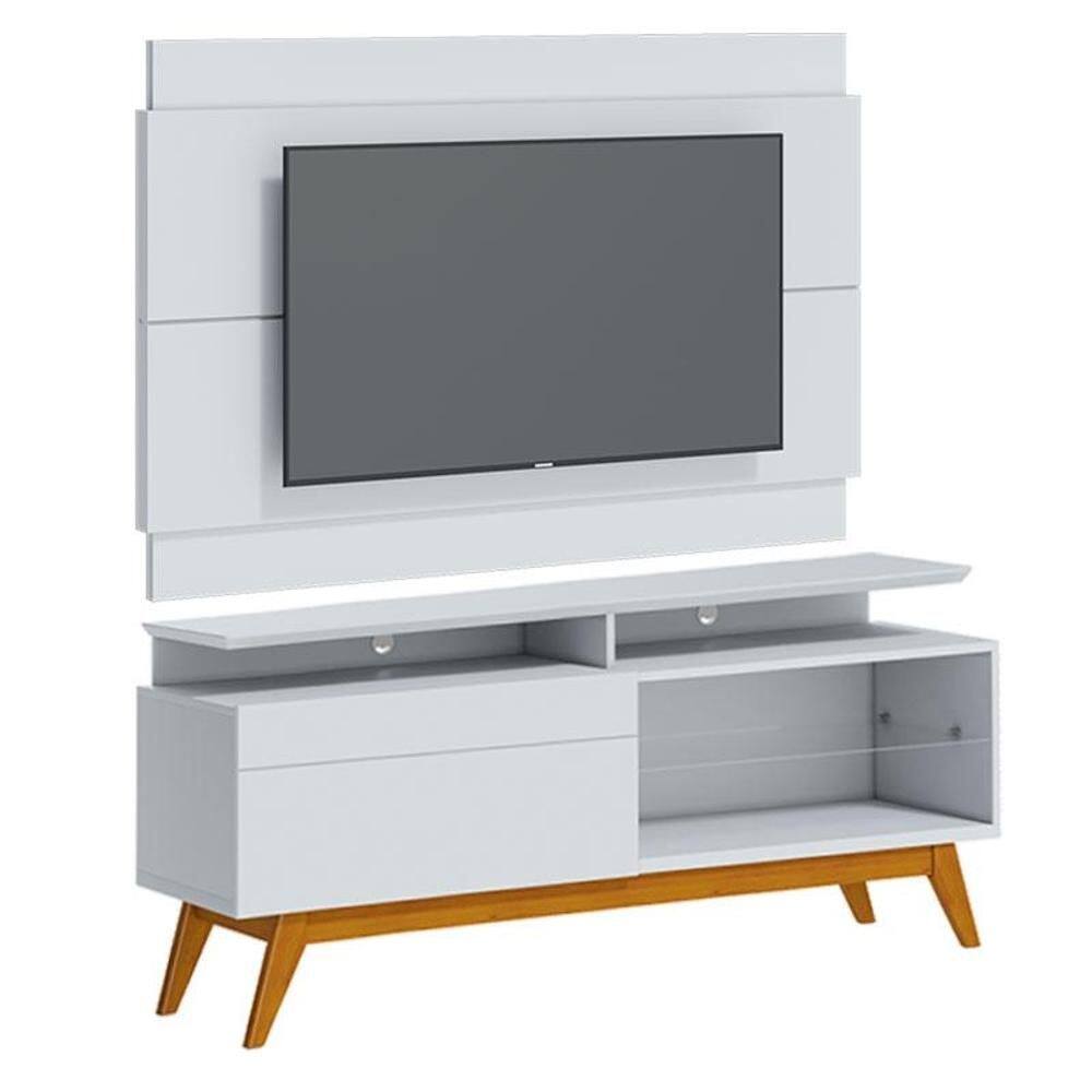 Rack Bancada 1 Gaveta com Nicho e Painel para Tv Classic 1.4 Branco Acetinado - Imcal