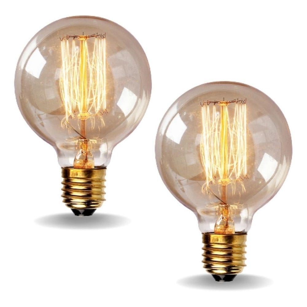 2 lâmpada filamento carbono g80 vintage retro 40w 110v