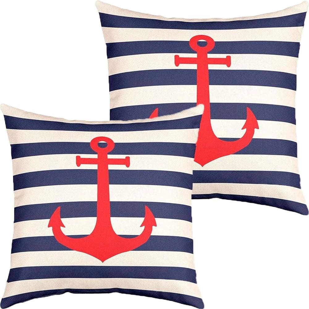 Kit 2 Capas De Almofadas Âncora Vermelho Navegação Marítima