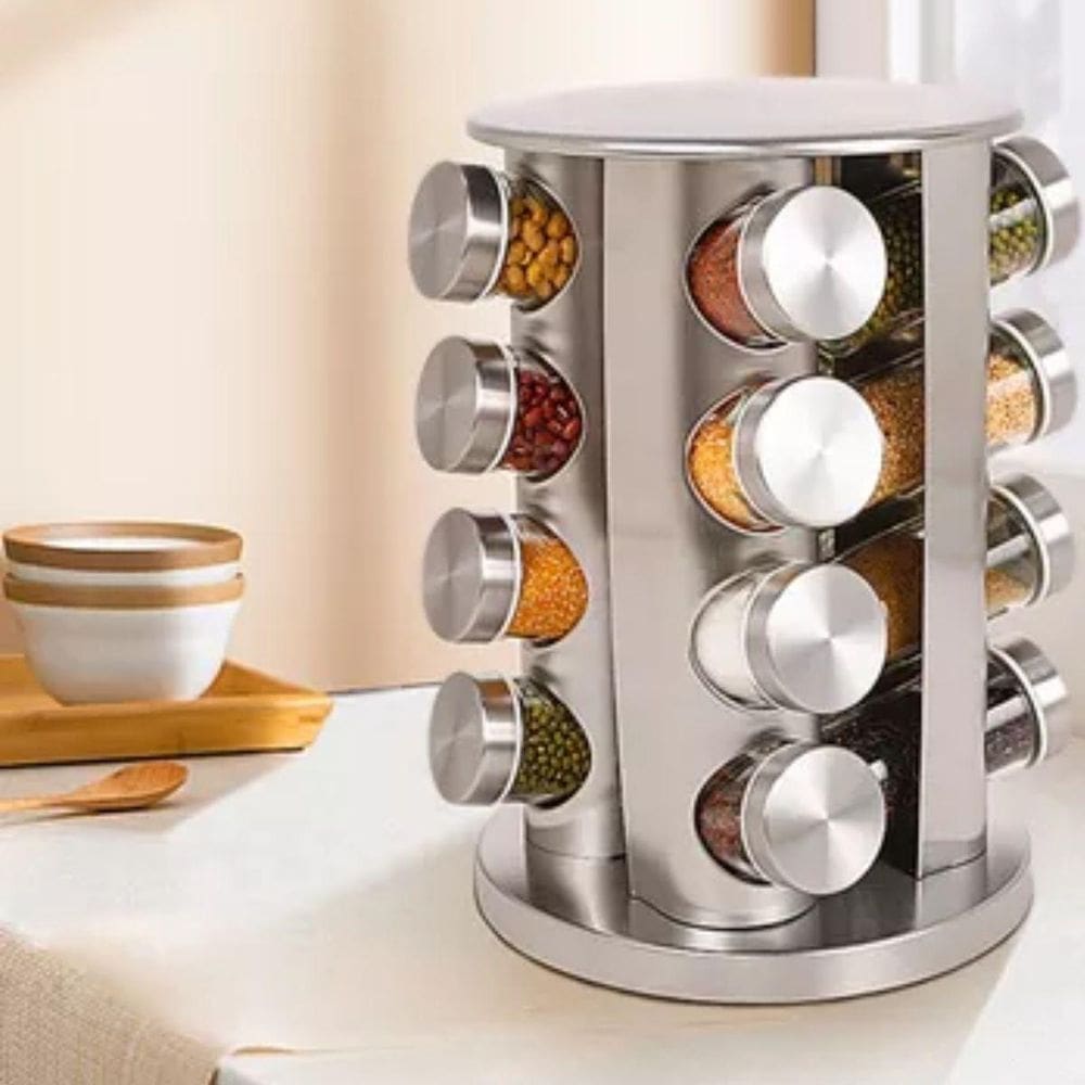 Porta Condimento Giratório Inox/Vidro Organize-Se Agora