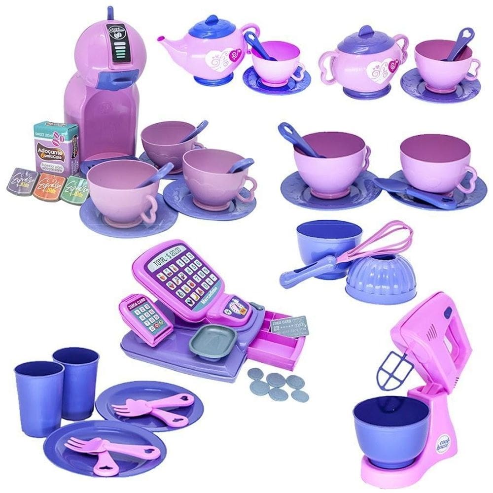 Kit cafeteria brinquedo menina batedeira registradora 48pç