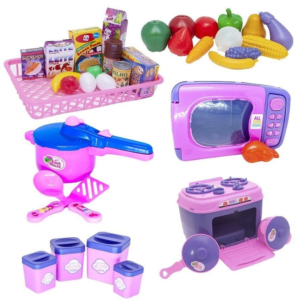 Kit casinha menina brinquedo frutas legumes air fryer 37pç
