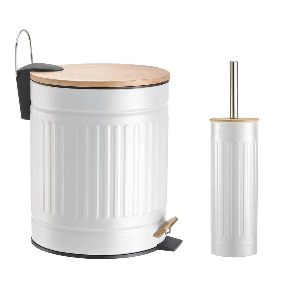 Lixeira 5L Fechamento Suave Escova Sanitária Branca Fluted