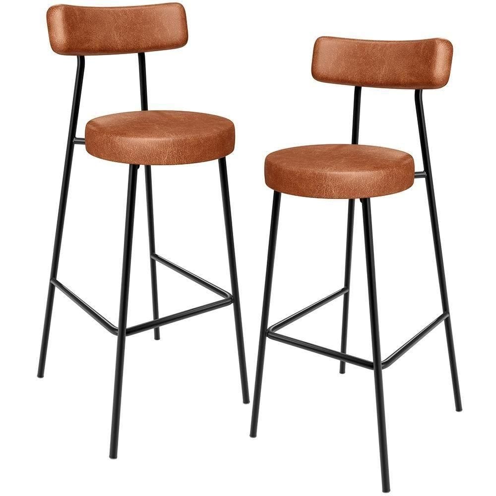 Kit 02 Banquetas Alta Cozinha Bar Sala Jantar Estrutura Em Aço Milão L02 Couríssimo Camel