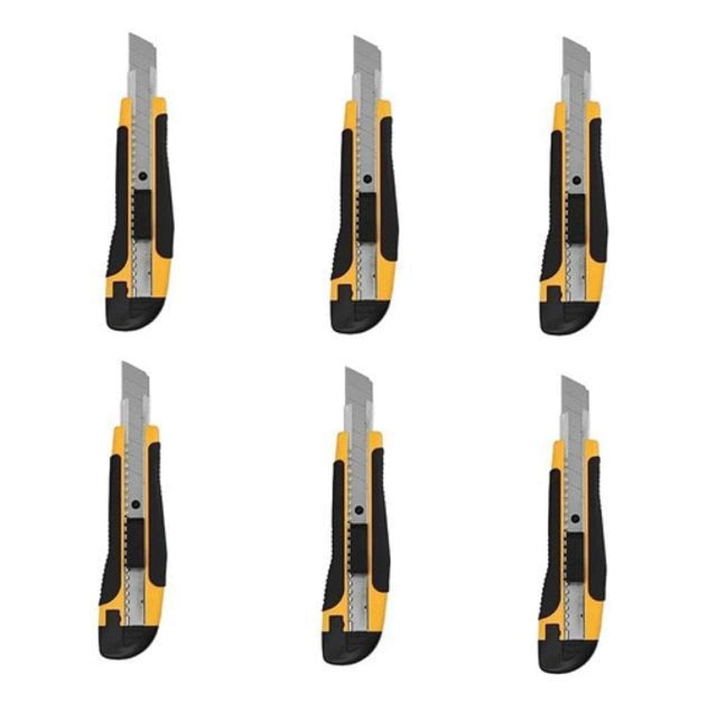 Kit 6 estilete profissional 18mm trava fixa emborrachado