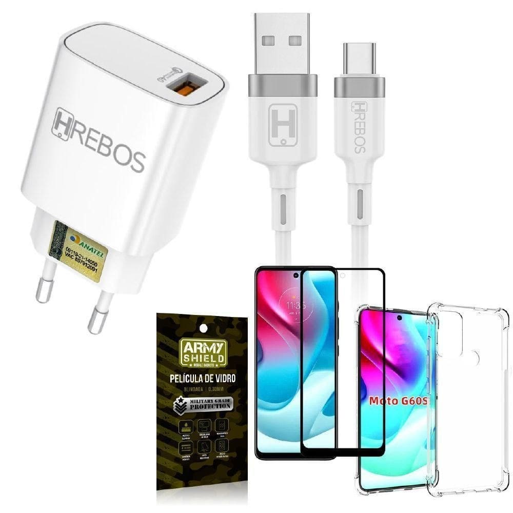 Capinha moto g60s + carregador turbo hs183 + película 3d