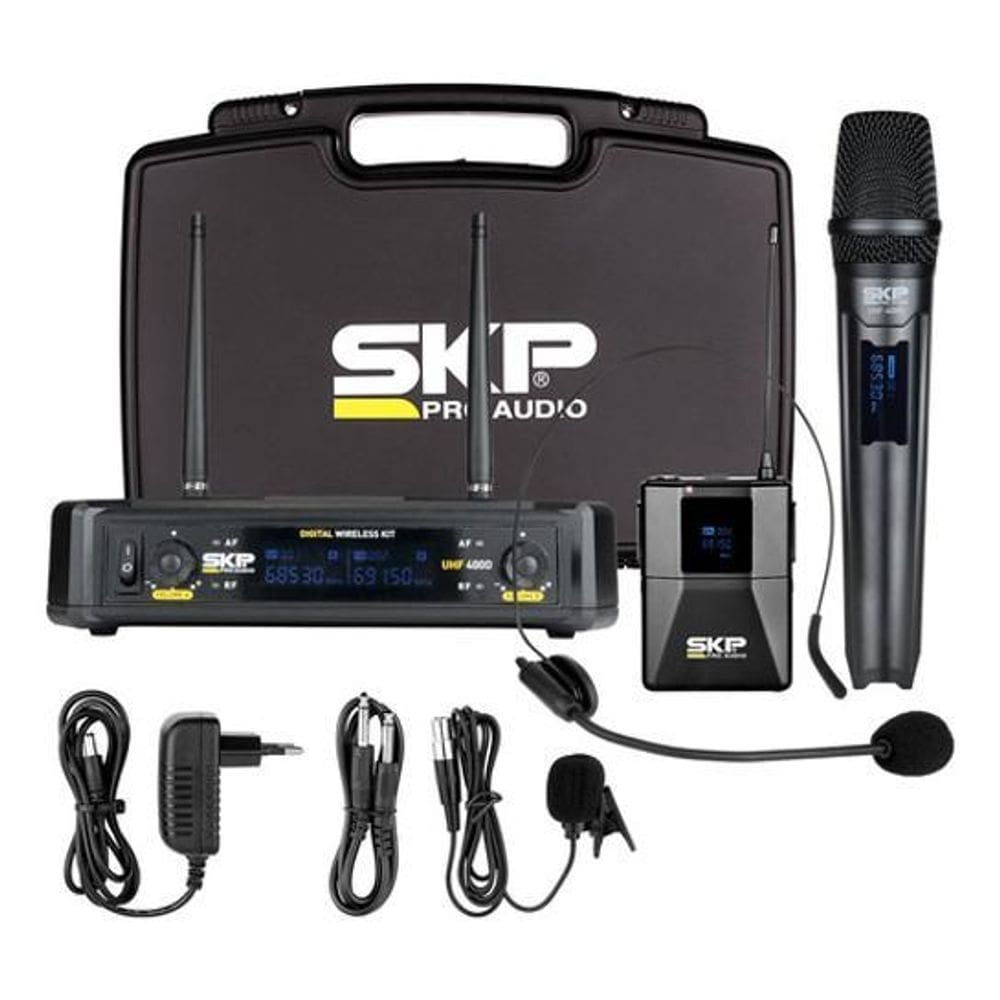 Microfone sem fio de mão + lapela headset uhf skp uhf400-d