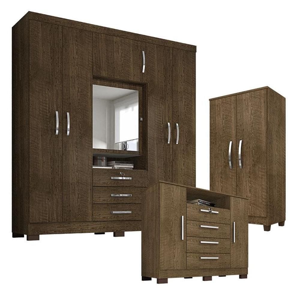 Guarda Roupa Casal Imperial com Armário Multiuso Recife e Cômoda Madri Malbec - Incorplac