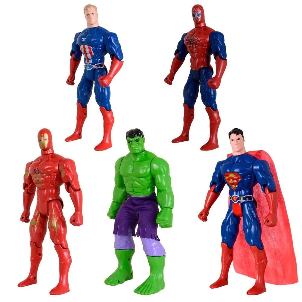Quinteto Heróis De Bonecos 29cm Liga Da Justiça E Vingadores