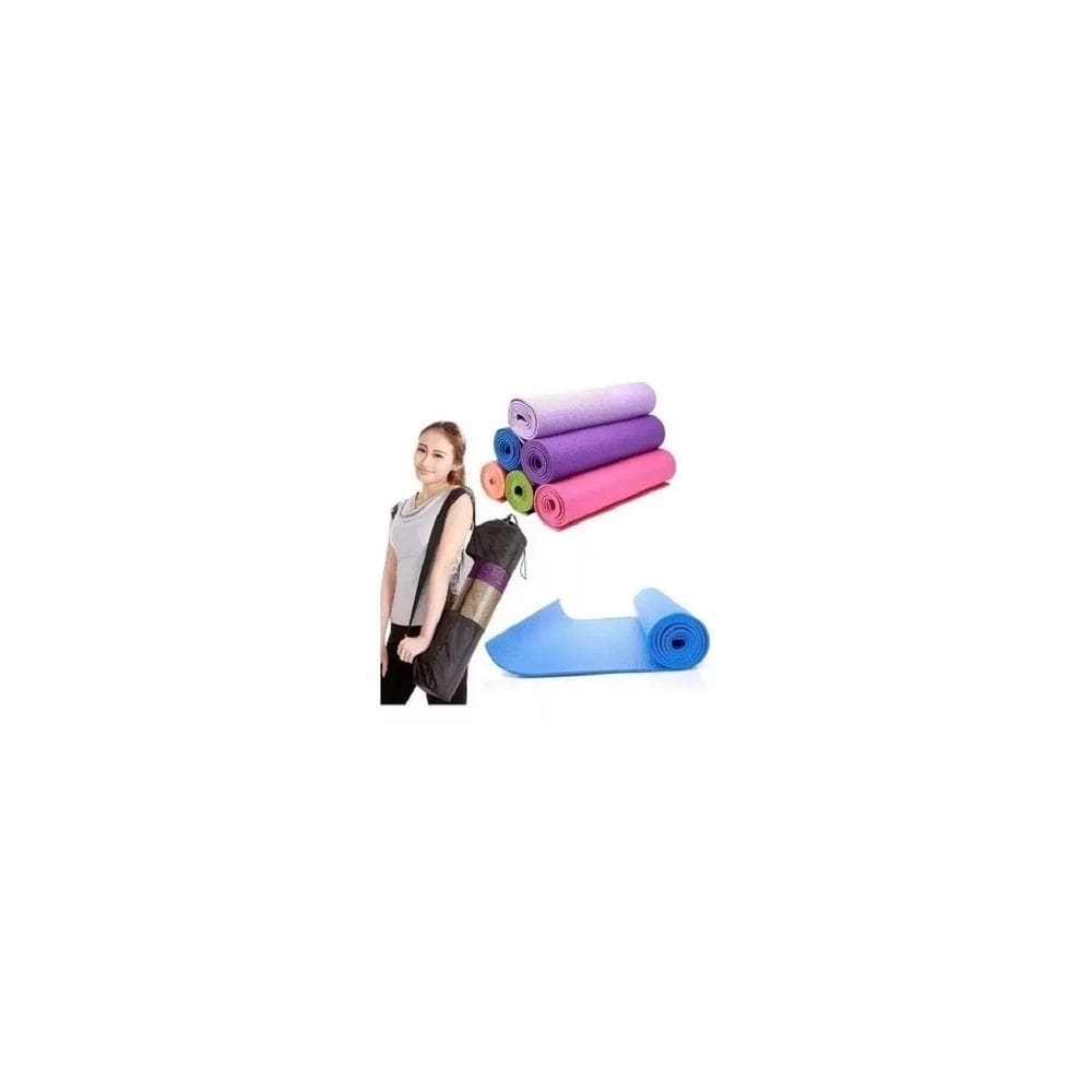 Tapete de ioga 6mm PVC 175x61cm com bolsa azul