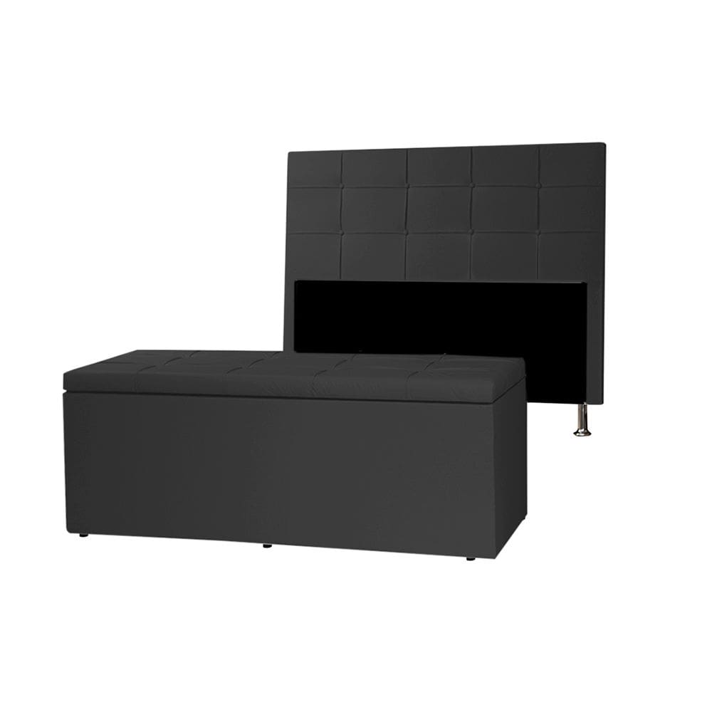Kit Cabeceira e Calçadeira Baú King 1,95m Roma Corano Preto - Pallazio