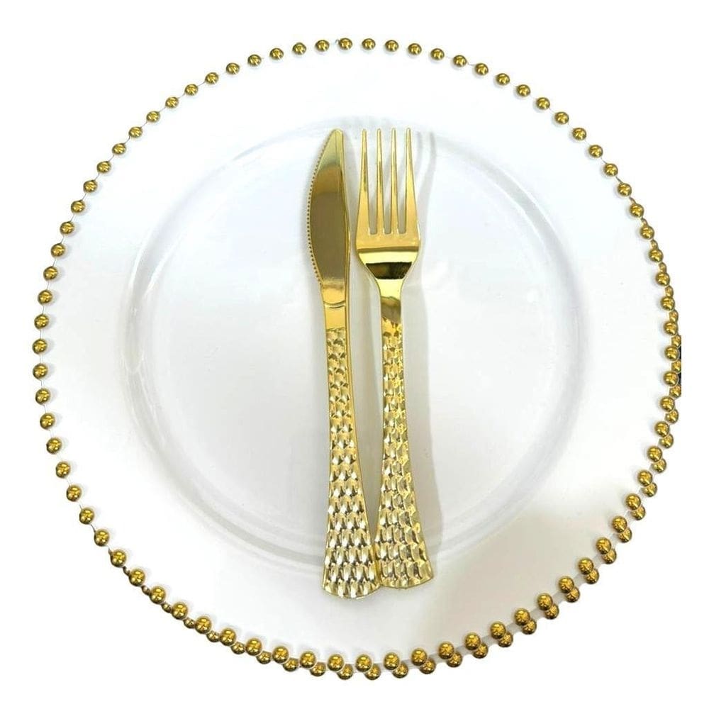 Mesa Posta 6Un Prato 26Cm Acrílico Dourado + Garfo E Faca