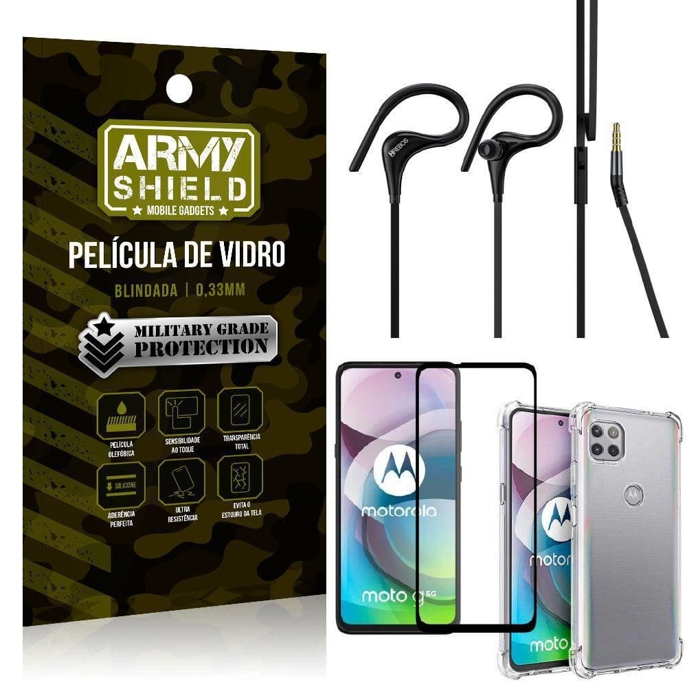 Capa + película 3d motog5g + fone sport hs109