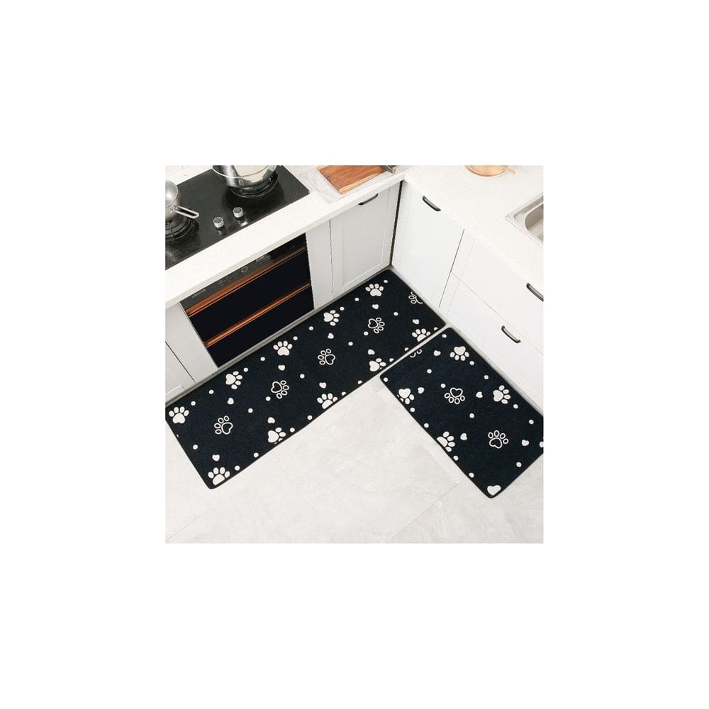 Conjunto de tapetes de cozinha com 2 patas pretas antiderrapantes 120x40cm/60x40cm