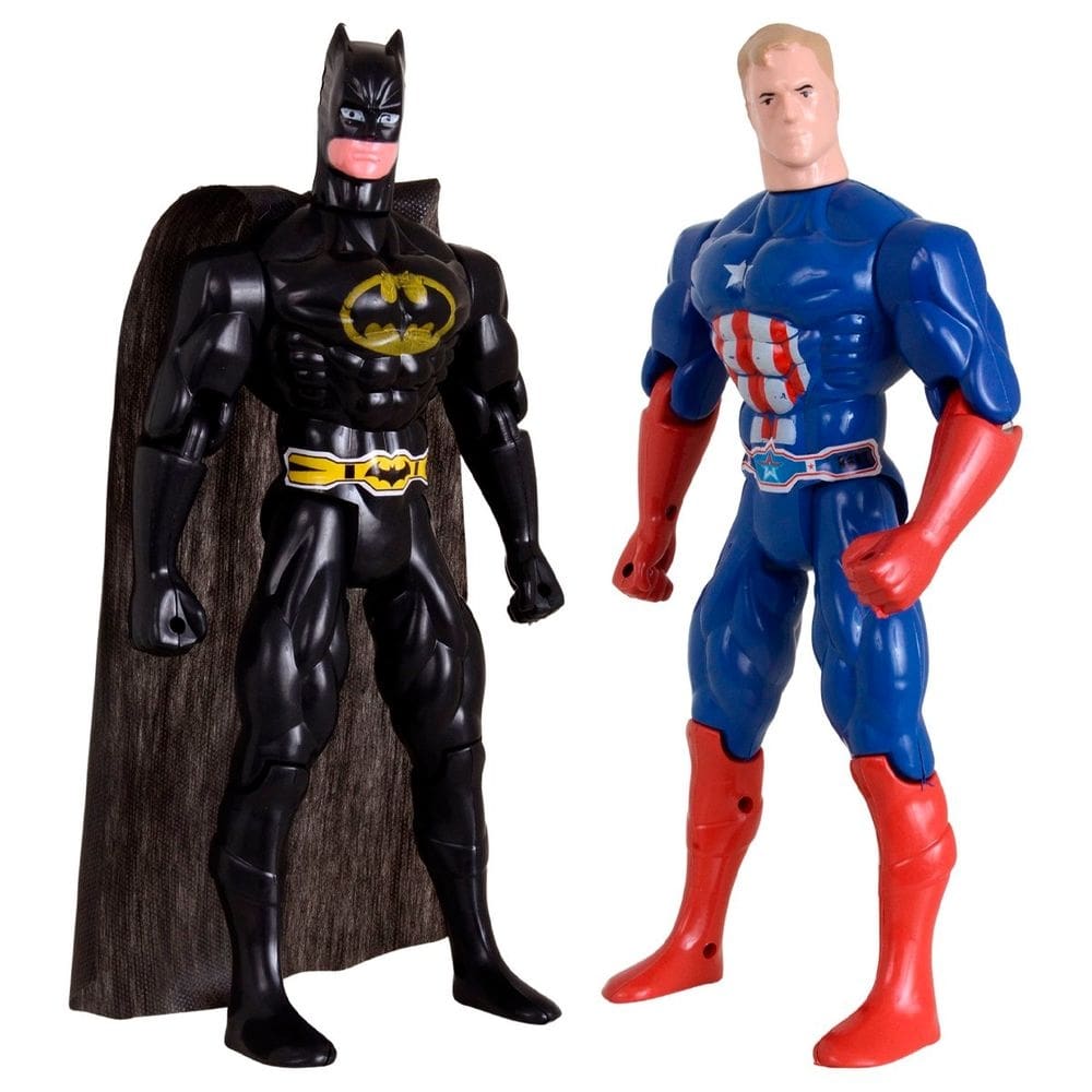 Kit Dupla De Heróis Articuláveis Batmam Traje e Capitão América
