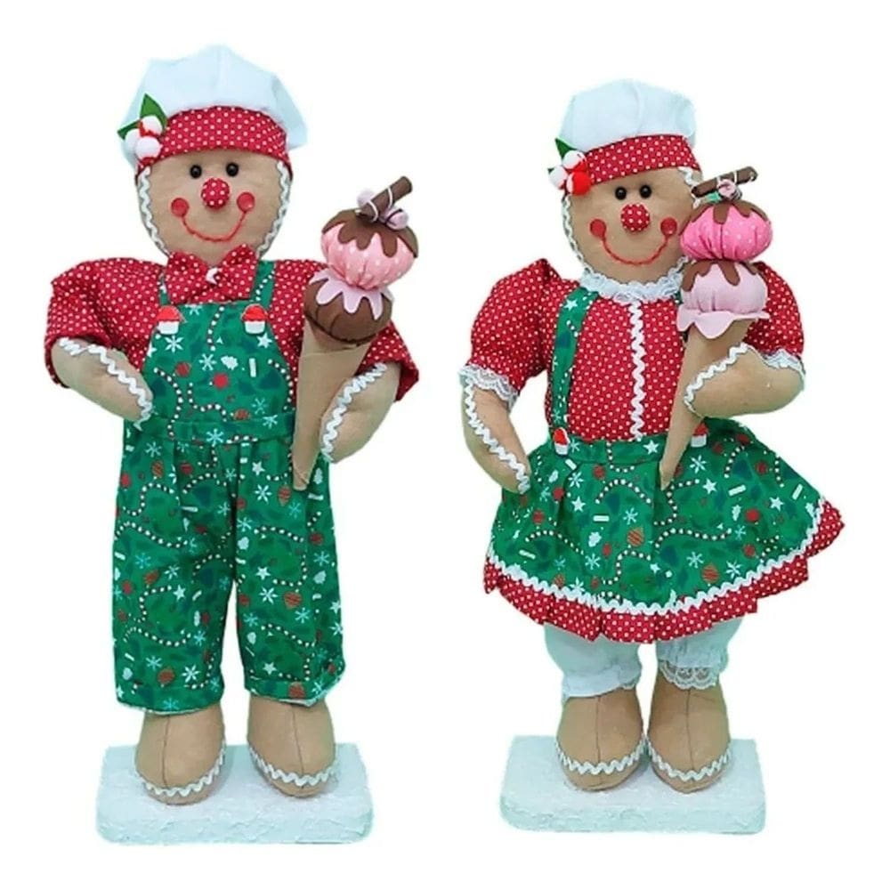 Kit 2 Bonecos De Natal Casal Biscoito Natalino 50cm