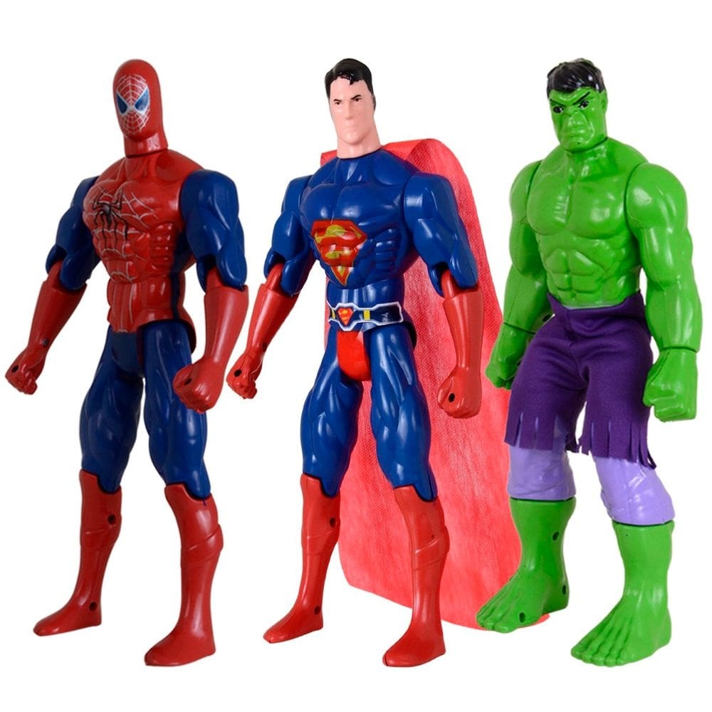 Kit Trio Heróis Incrível Hulk Homem Aranha Super Homem 29cm