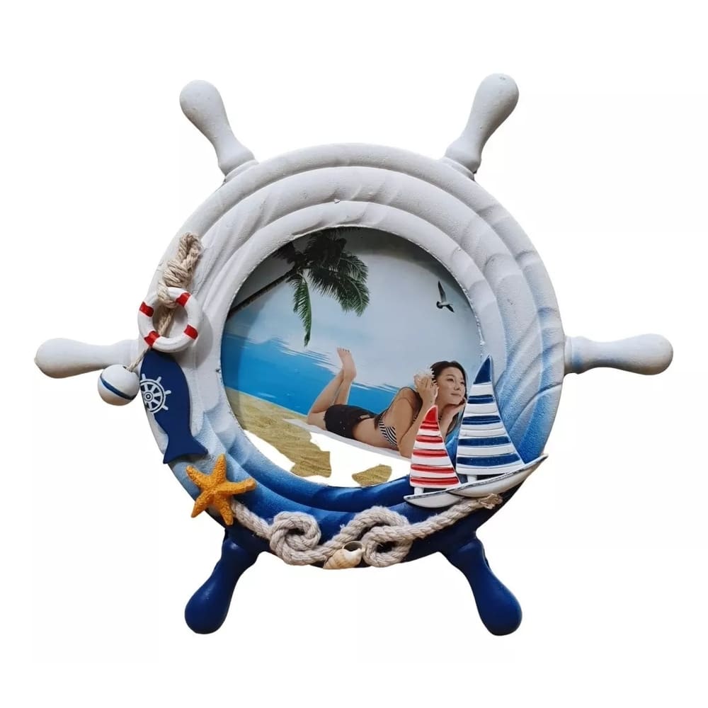 Porta Retrato Náutico Praiano Timão Enfeite Marinha 23cm