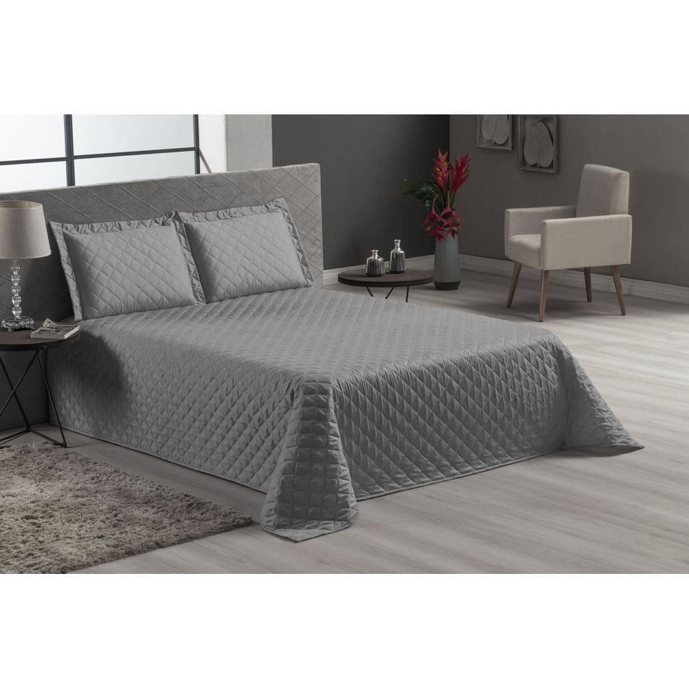 Jogo de cama cobre leito e fronhas cinza casal queen