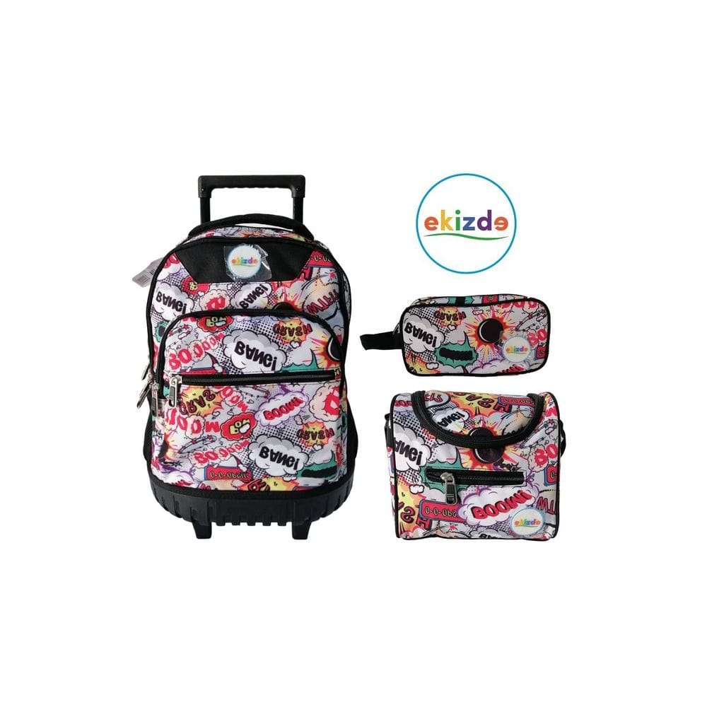 Mochila escolar com rodas, lancheira, Ekizde Comic
