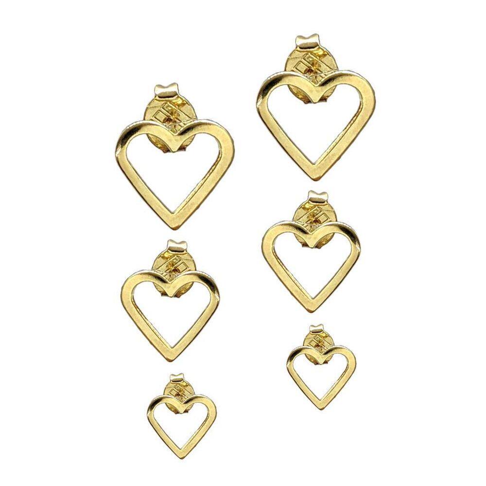 Brinco folheado a ouro trio coração vazado degrade semijoia