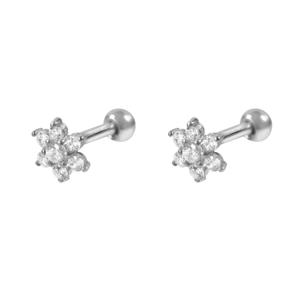Brincos femininos em prata, argolas de flores, prata 925, ouro branco, P