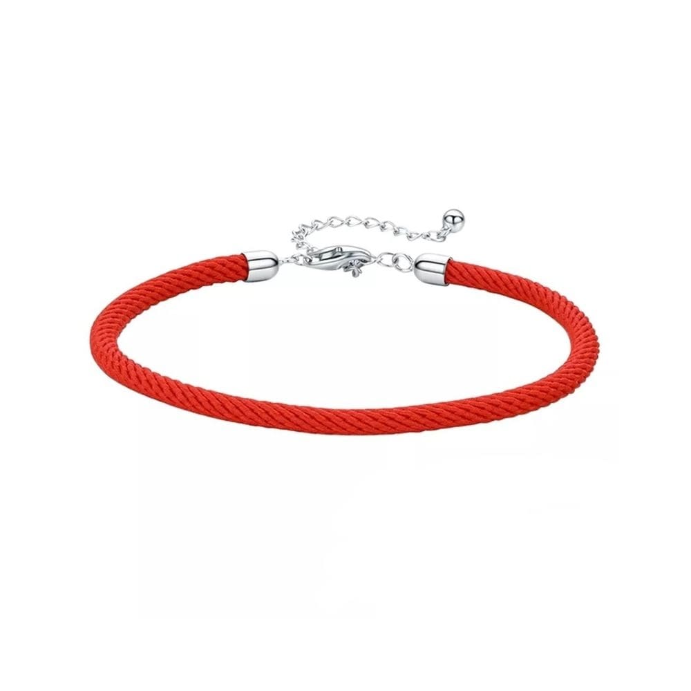 Pulseira de prata 925 com cordão vermelho com proteção ajustável 16-20cm