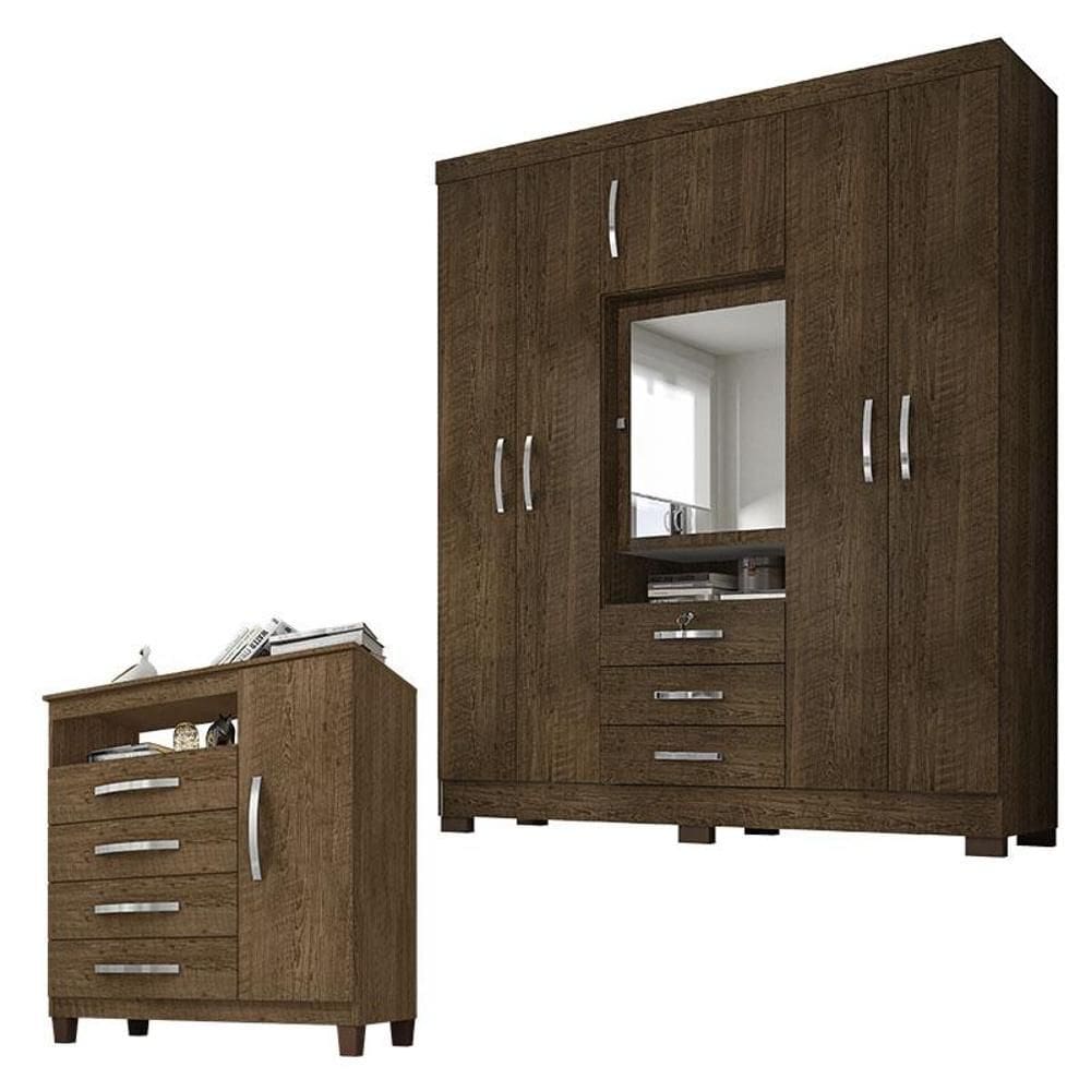 Guarda Roupa Casal Imperial com Cômoda Sapateira Cannes Malbec – Incorplac