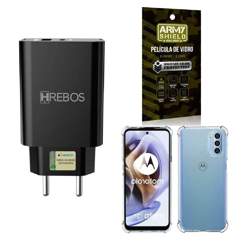 Capinha moto g31 + fonte carregador turbo + película 3d