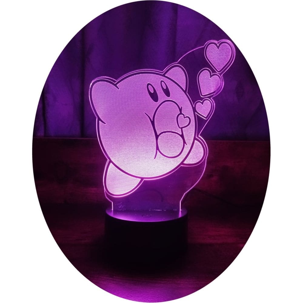 Lâmpada 3D Illusion Kirby, 7 cores, LED, acrílico e ABS