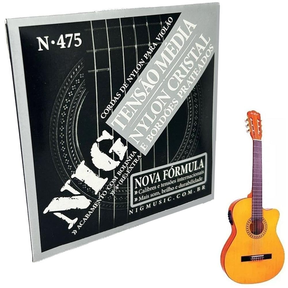 Jogo de cordas nylon violão tensão média nig n475 bolinha
