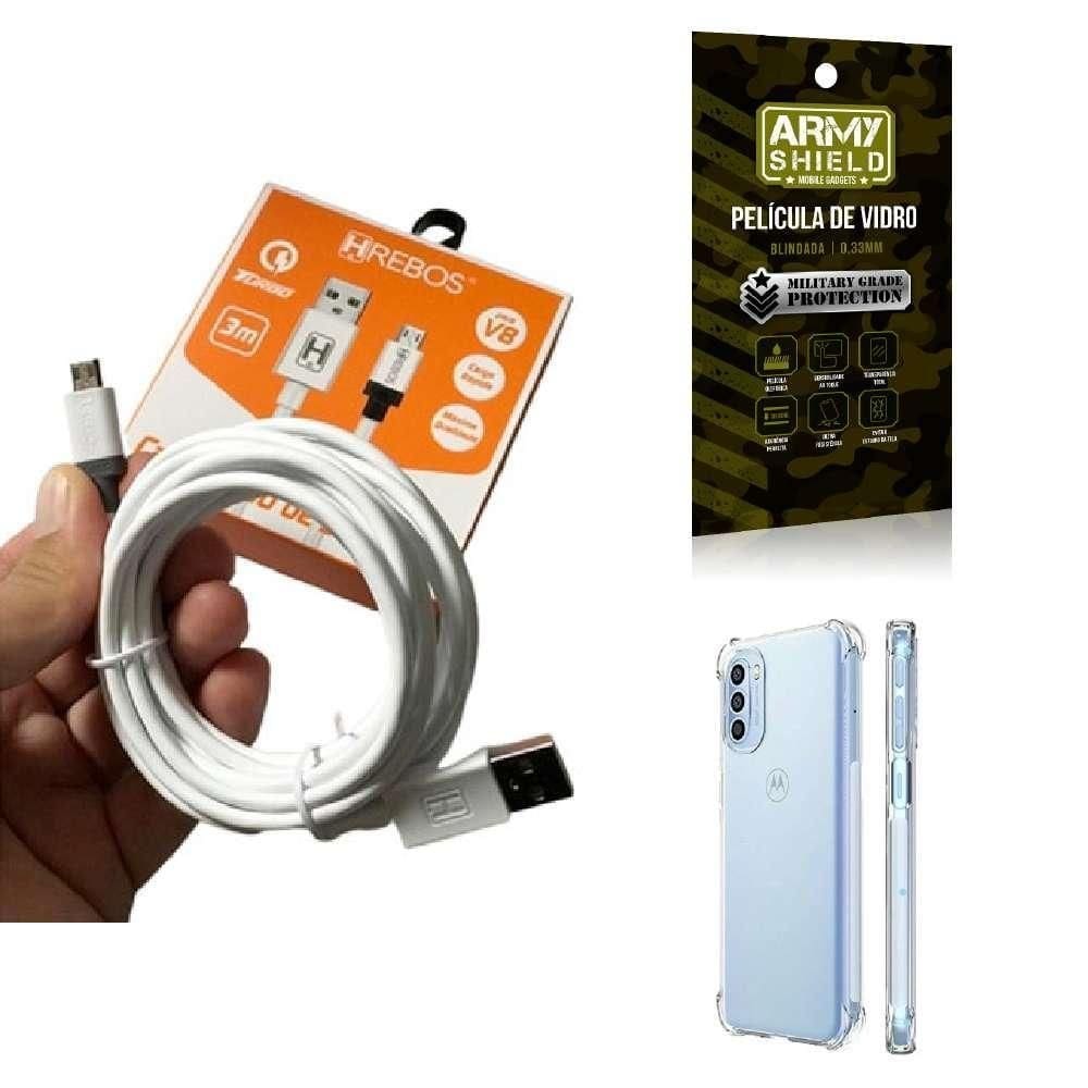 Kit capinha motorola g41 com cabo turbo e película de vidro